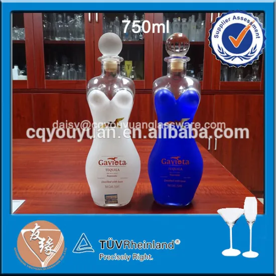 750ml Sexy woman body shape painted craft glass bottle with cork