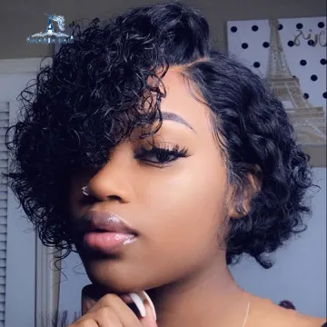 Swiss Lace Wig Making Supplies,Burmese Hair Wet and Wavy Full lace Front Curly Bob Wigs