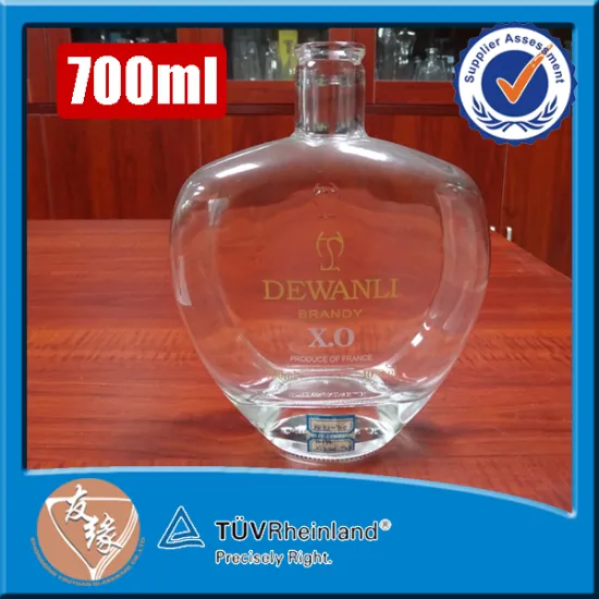 Crystal super flint soda ash glass xo liquor cork glass bottle 70cl