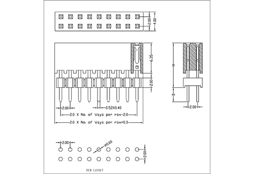 2.0 mm Female Header Dual Row Straight Type Add One Housing H6.35 PC104D02-XXDXXX