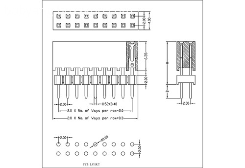 2.0 mm Female Header Dual Row Straight Type Add One Housing H6.35 PC104D02-XXDXXX