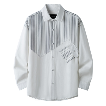 2022 Men's Business Patchwork Button Down Stripe Shirts for Teenagers