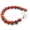 Red Jasper 8MM Round Beads Stretch Gemstone Bracelet with Diamante alloy tortoise Piece