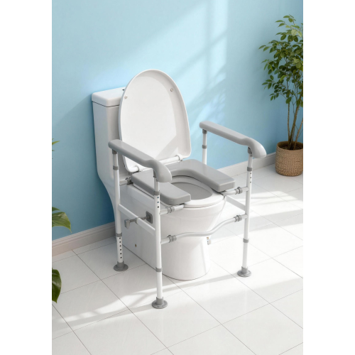 Assento sanitário elevado com altura ajustável e alças de apoio de braço