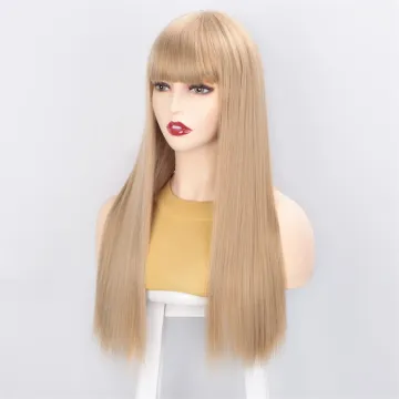 Vigorous Long Straight Synthetic Wigs with Bangs Honey Blonde Heat Resistant Wig for Women African American Natural Looking Hair