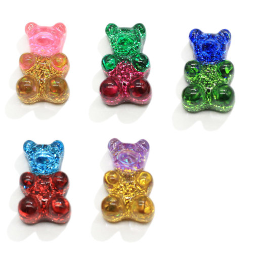 Factory Wholesale Glitter Gradient Colorful Resin Bear Flatback Embellishment Gummy Bear Charms for DIY Craft