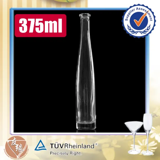 Wholesale high transparent tall thin clear ice wine 375ml glass bottle
