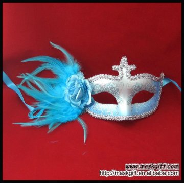 Handcraft blue/silver Venetian style Mardi Gras mask carnival