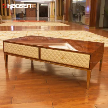 HAOSEN Luxury Office Home Furniture: Sofa and Wooden Leather Coffee/Tea Table Set