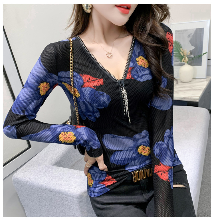 Fashion print V-neck tops