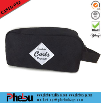 Black wholesale custom canvas eco friendly cosmetic makeup bag(CAS15-032)