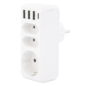 Ổ cắm 3 chiều của Đức EU Châu Âu với 3 cổng USB và Type-C