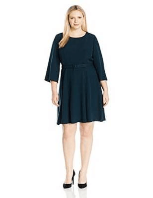 Women's plus size belted fit and flare dress in black