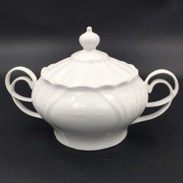 Wholesale White Ceramic Soup Pot Tureen with Lid and Handle