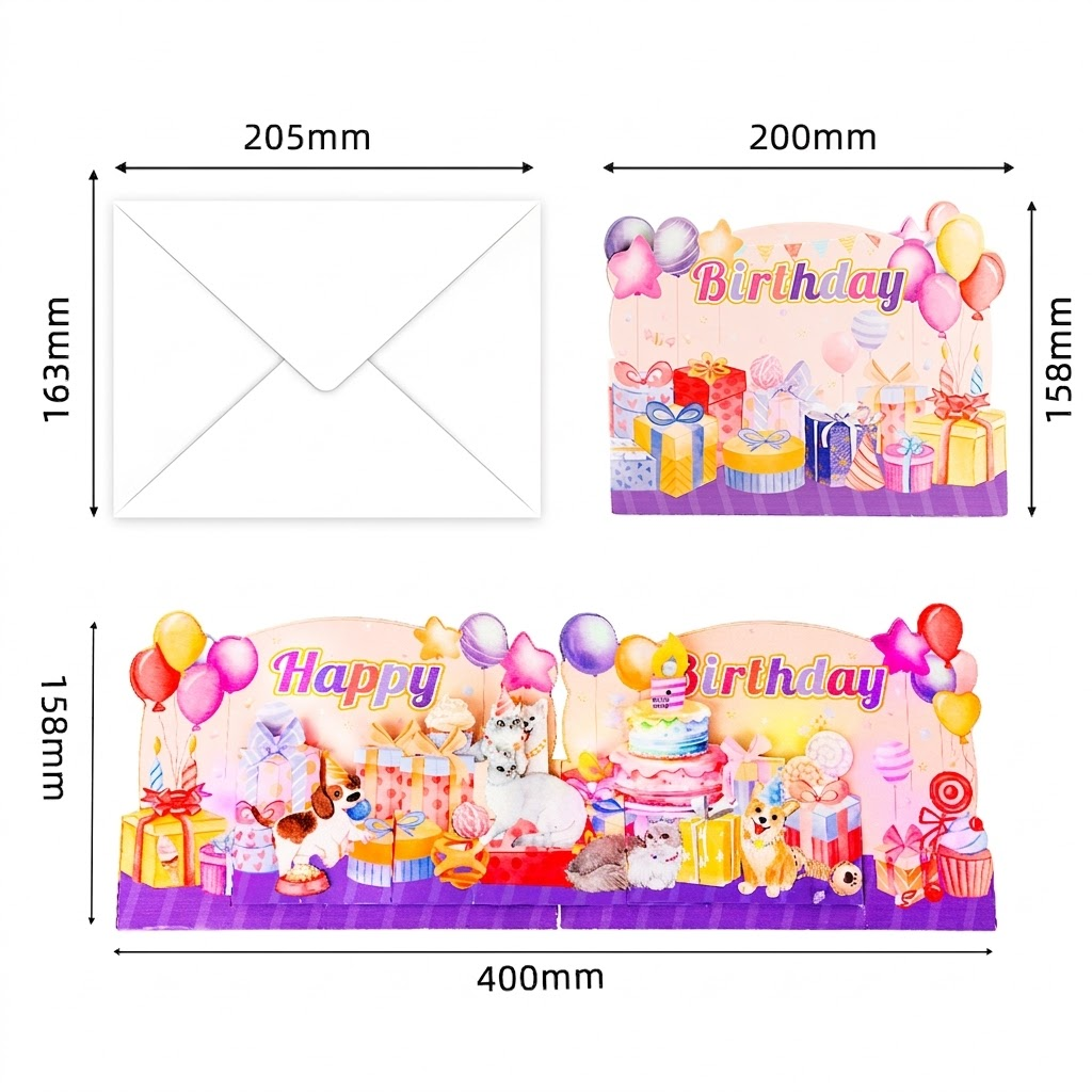 3d birthday- interactive -music-light -card-measurement