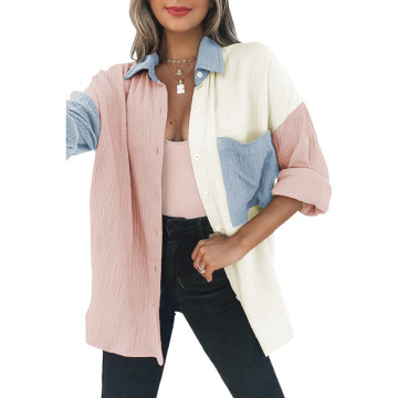 Damen Farbblock -Button -Down -Shirts