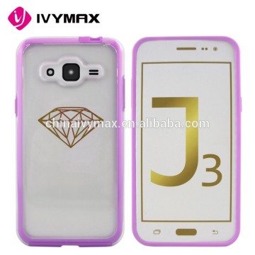 Fashional case for samsung galaxy j3 transparent clear pc shockproof combo case