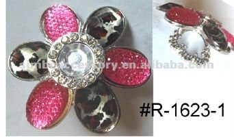 fashion metal crystal and acrylic rhinestones flower jewelry stretch ring