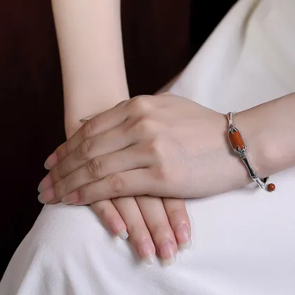 South Red Agate Bamboo Leaf Bracelet Ring