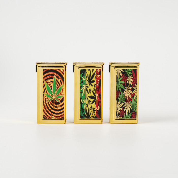 Isqueiro flip-top com impressão artística de folhas de cânhamo vintage em cores bloqueadas