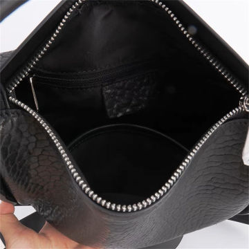 Elegant Black Leather Makeup Bag for Ladies