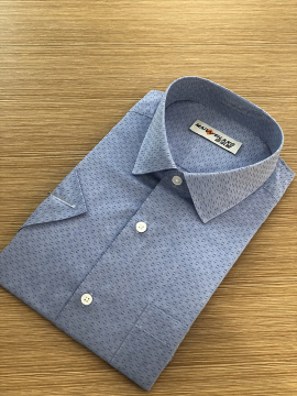 Male cvc jacquard stand--up collar short sleeve shirt