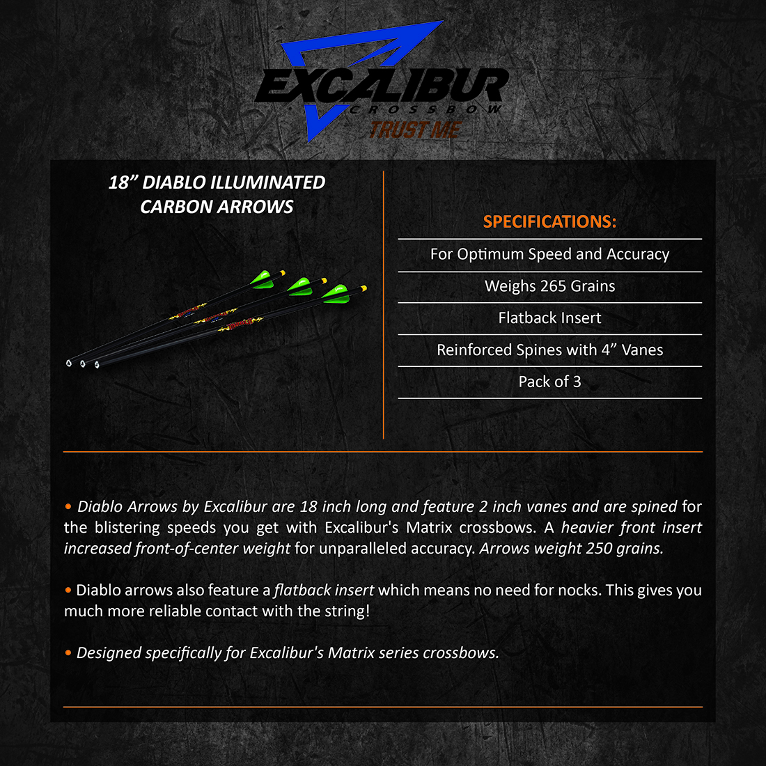 Excalibur Accessory Chart Excalibur - Diablo ลูกศรอลูมิเนียมอัลลอยด์ 18 นิ้ว
