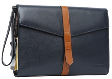Top Grade Drop Shipping Genuine Leather Fashion Design Contrast Color A4 Portfolio Case with Snap Closure