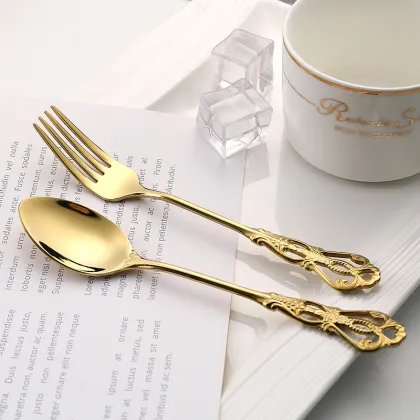 Gold Plated Vintage Royal Wedding Luxury Cutlery Set Stainless Steel 304 Flatware
