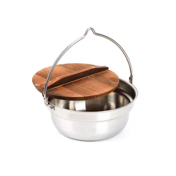 Single Serving Japanese Style Cast Iron Sukiyaki Pot with Wooden Lid for Home Travel