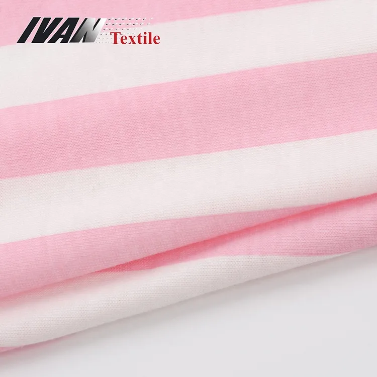 ถักรงควัตถุลายแถบสีขาวสีชมพูเจอร์ซีย์ถักผ้าโพลีเอสเตอร์วิสโคส