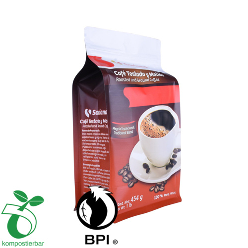 Bolso de café de fondo plano de cremallera y cremallera biodegradable