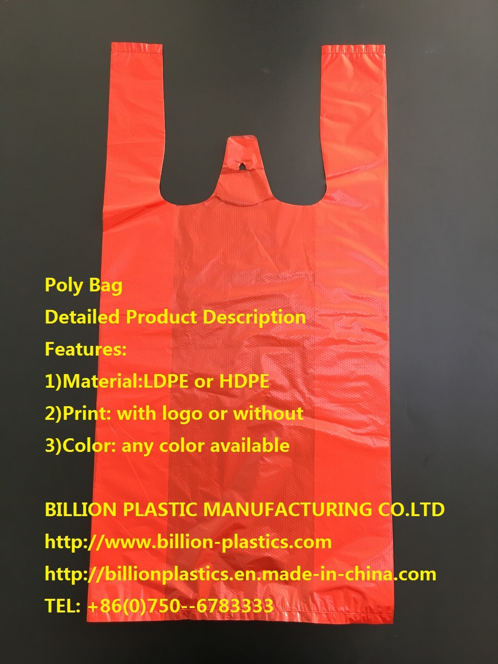 HDPE T-Shirt Vest Compostable Trash Flat Poly Bags on Rolls