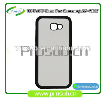 2d sublimation heat transfer PC +TPU silicon blank cell phone case with metal sheet for Prosub-Samsung A7-2017
