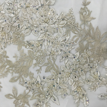 Multi-color Embroidery With Pearl On Poly Mesh Fabric