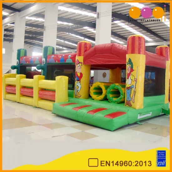 aoqi inflatable ICowboy Fence obstacle game inflatable bouncer house interactive playground equipment for kid
