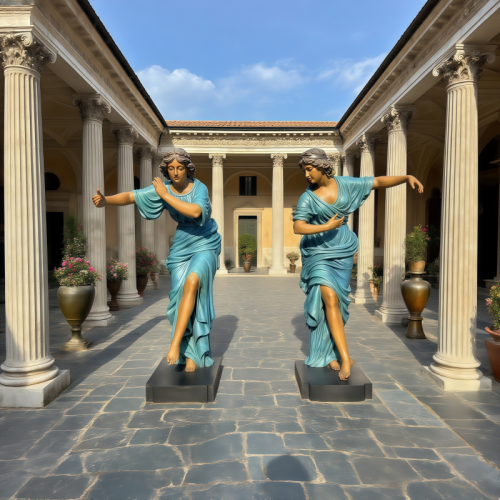 Elegant Bronze Dancer Duo with Silk-Drape Robes