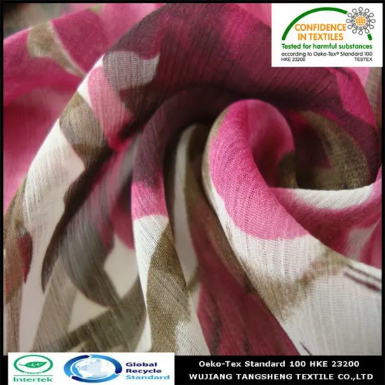 100 Recycled PET polyester 30D Chiffon yoryu printed fabrics for suit-dress