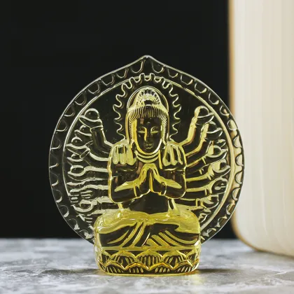 Folk Art 3D Guanyin Statue: Healing Crystal Carving for Temple Souvenirs