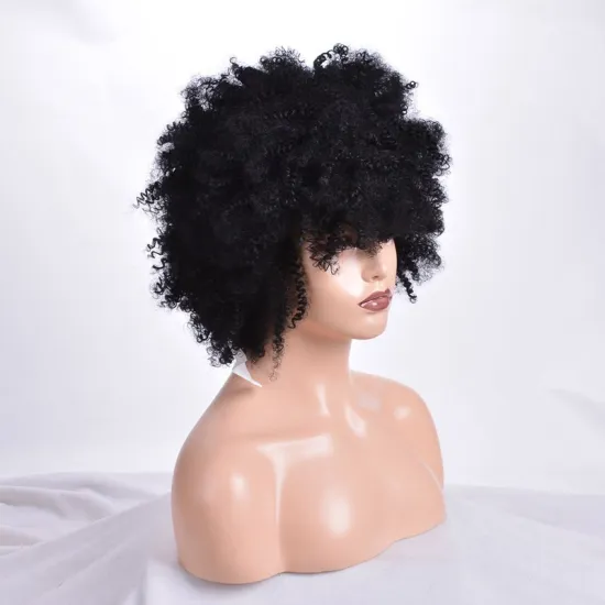 Wholesale Afro Black Kinky Curly natural color heat resistance synthetic wig for black woman