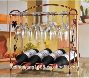 European Rose Golden Iron Electroplate Folding Red Wine Rack Fove Bottle Holder and Fove Cup holder