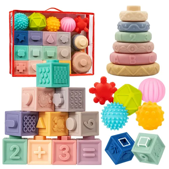 Non-Toxic Sensory Decompression Toys: Montessori Building Blocks for Stress Relief and Development in Babies Aged 6-12 Months