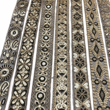 Lot Stock Gold Sequins, Ethnic African Style Embroidered Black Mesh Trimming: Sparkling Accessories for Your Projects