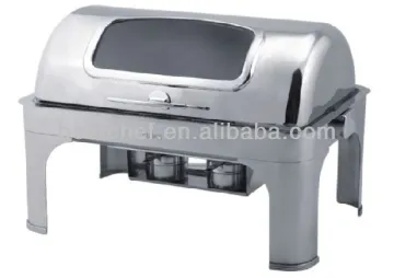 18-10 stainless steel Oblong roll-top chafing dish set with show window