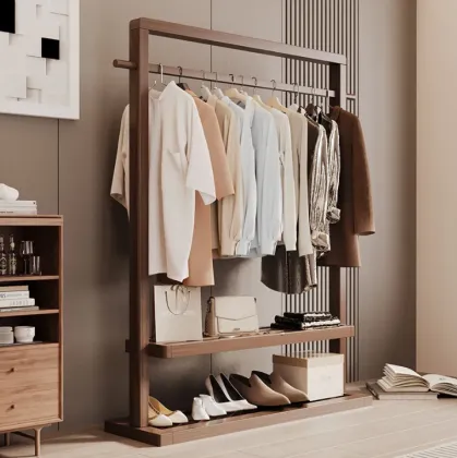 Adjustable Solid Wood Clothes Rack for Bedroom