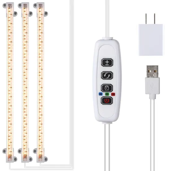 3-Strip LED Plant Grow Light with 10 Dimmable Levels, 30W Warm Light, Full Spectrum and Timer Function