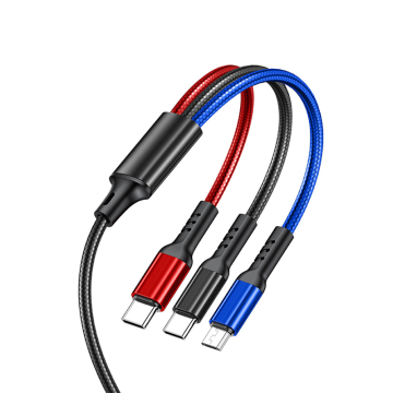 3 in 1 Nylon Fabric Android USB Charging Cable - Micro, Type-C, and Light USB C Cable