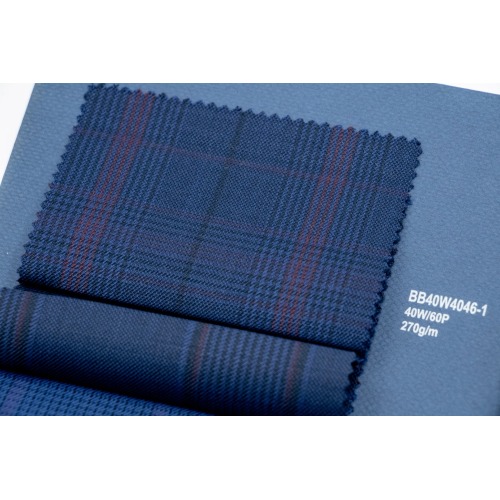 Dark Navy Plaid 40% Wool Fabric