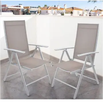 2-Pack Outdoor Sling Chairs with 7-Level Adjustable Backrest and Aluminum Dining Chairs