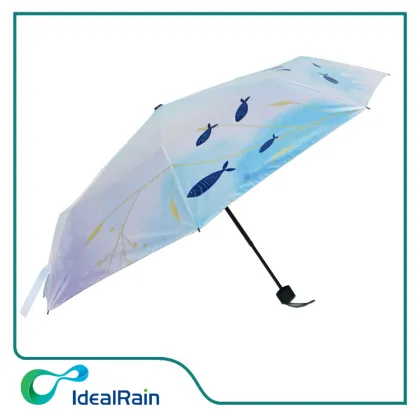 Hot Sale Blue Fabric Fish Print 3 Fold Umbrella Gift Umbrella